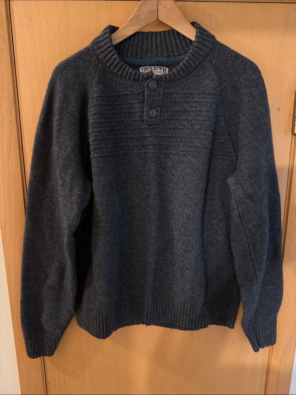 Duluth Company Men's Wool Be Back Henley Sweater Gray Size Large